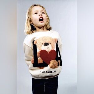 Zara Unisex Cream Teddy Bear LOVE LA Sweatshirt